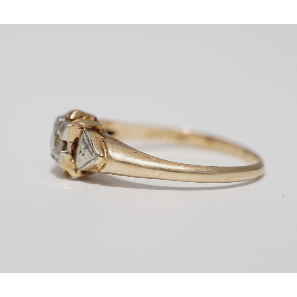 Antique 14k Solid Yellow Gold Engraved Natural Diamond Ring - Size 7.25 1.78g - Picture 9 of 11